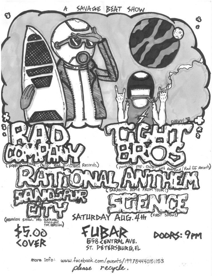 Rad Company, Tight Bros., Rational Anthem, and others at Fubar in St. Petersburg, FL — August 4, 2012 concert flyer