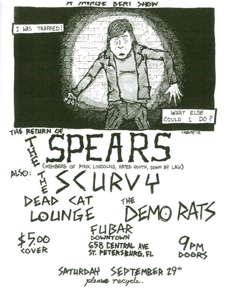 The Spears, Scurvy, Dead Cat Lounge, and others at Fubar — September 29, 2012 concert flyer