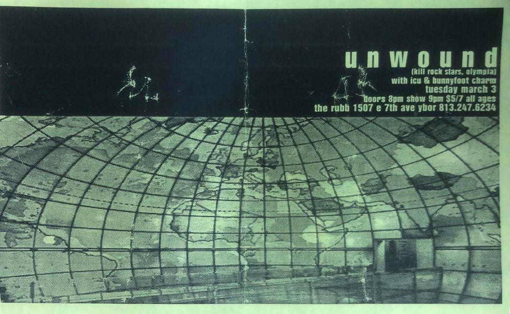 Unwound, ICU, Bunnyfoot Charm at The Rubb in Tampa, FL — March 3, 1998 concert flyer