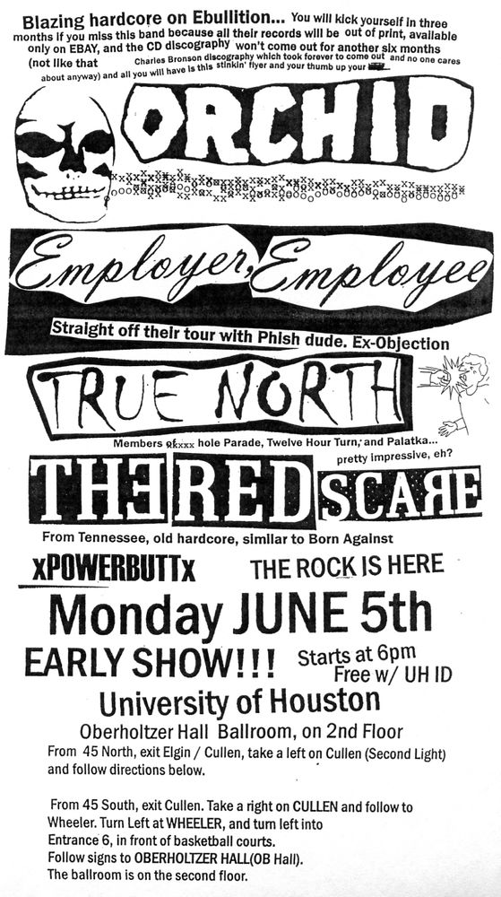 Orchid, Employer, Employee, True North, and others at University of Houston in Houston, TX — June 5, 2000 concert flyer