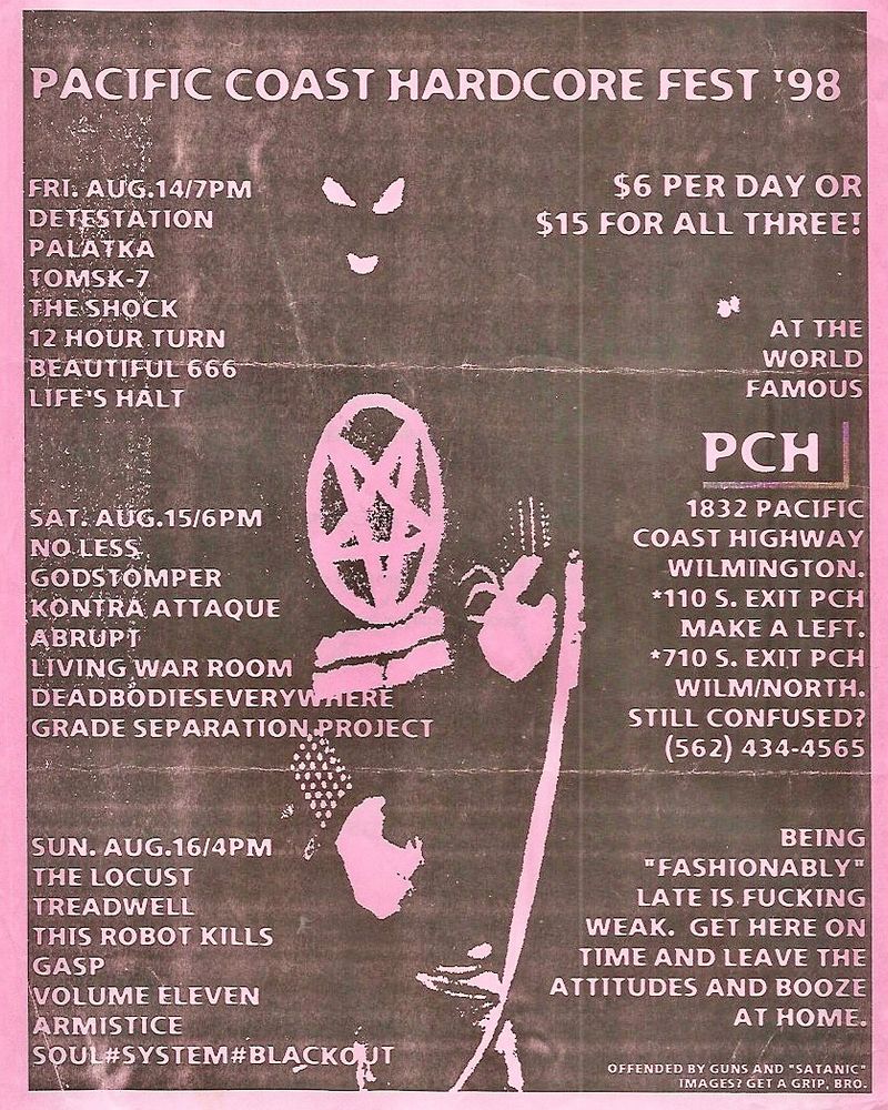 Palatka, Detestation, Tomsk-7, and others at PCH — August 14, 1998 concert flyer