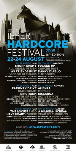 Fucked Up, All Shall Perish, Parkway Drive, and others at Open Air near Jeugdstadion in Ieper, Belgium — August 22, 2008 concert flyer