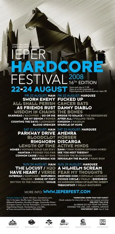 Fucked Up, All Shall Perish, Parkway Drive, and others at Open Air near Jeugdstadion in Ieper, Belgium — August 22, 2008 concert flyer