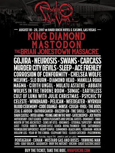 The Melvins, The Brian Jonestown Massacre, The Rods, and others at Hard Rock Hotel & Casino in Las Vegas, NV — August 18, 2017 concert flyer