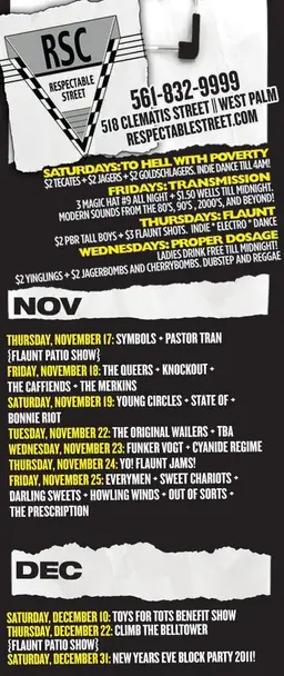The Queers, The Knockouts, Caffiends at Respectable Street in West Palm Beach, FL — November 18, 2011 concert flyer The Queers, The Knockouts, Caffiends at Respectable Street in West Palm Beach, FL — November 18, 2011 concert flyer