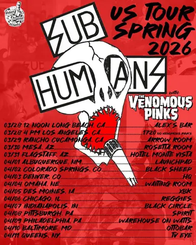 MDC, Subhumans (Wiltshire), Ghoul, and others at 1720 in Los Angeles (LA), CA — March 28, 2026 concert flyer