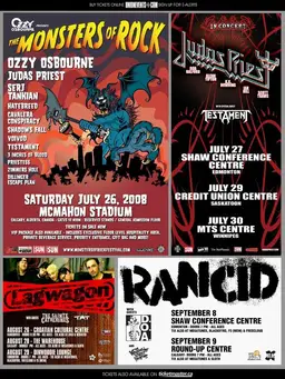 Dillinger Escape Plan, Ozzy Osbourne, Judas Priest, and others at McMahon Stadium in Calgary, Canada — July 26, 2008 concert flyer