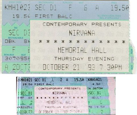 Nirvana, Mudhoney, Jawbreaker at Memorial Hall — October 21, 1993 concert flyer