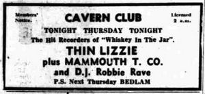 Thin Lizzy at Cavern Club — October 11, 1973 concert flyer