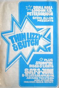 Thin Lizzy at Drill Hall in Peterborough, England — June 3, 1972 concert flyer Thin Lizzy at Drill Hall in Peterborough, England — June 3, 1972 concert flyer