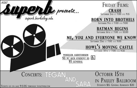 Tegan and Sara, Northern State at Pauley Ballroom in Berkeley, CA — October 15, 2005 concert flyer