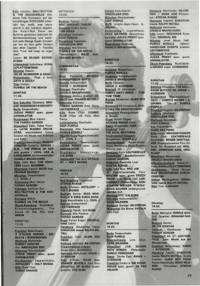 Leatherface at UJZ Korn — February 16, 1991 concert flyer