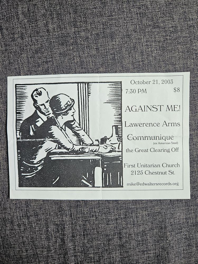 Against Me!, The Lawrence Arms, Communique, and others at First Unitarian Church — October 21, 2003 concert flyer
