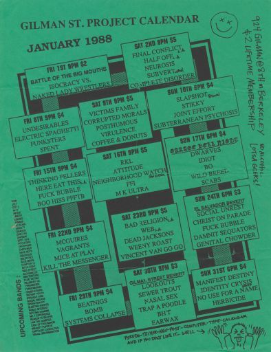 Dwarves, The Rolling Scabs, Bo at Gilman Street in Berkeley, CA — January 17, 1988 concert flyer