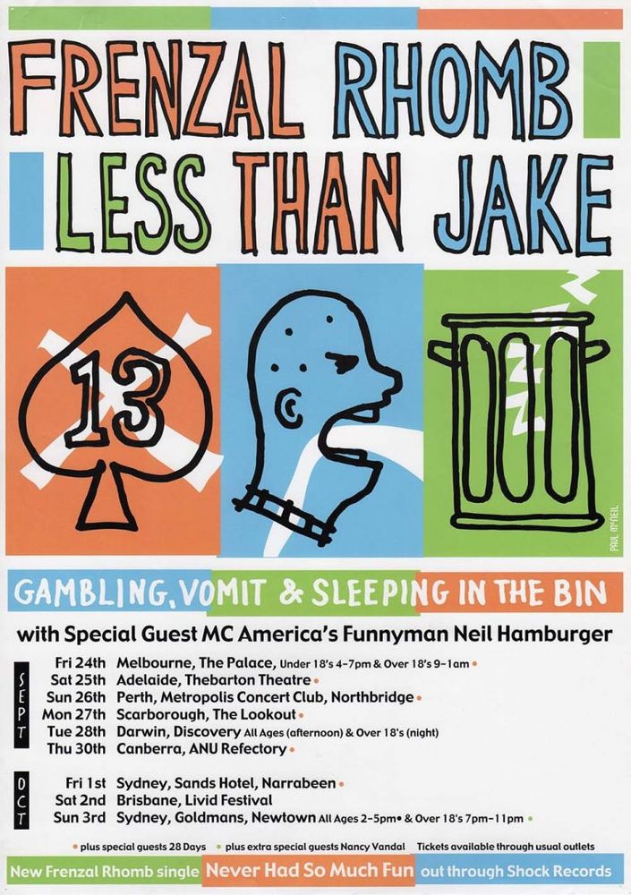 Less Than Jake, Frenzal Rhomb at Lookout in Perth, Australia — September 27, 1999 concert flyer