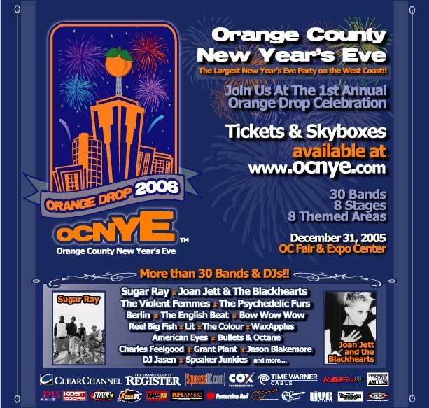 Reel Big Fish, Terri Nunn, Sugar Ray, and others at OC Fair and Event Center in Costa Mesa, CA — December 31, 2005 concert flyer