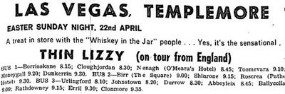 Thin Lizzy at Las Vegas Ballroom in Templemore, Ireland — April 22, 1973 concert flyer