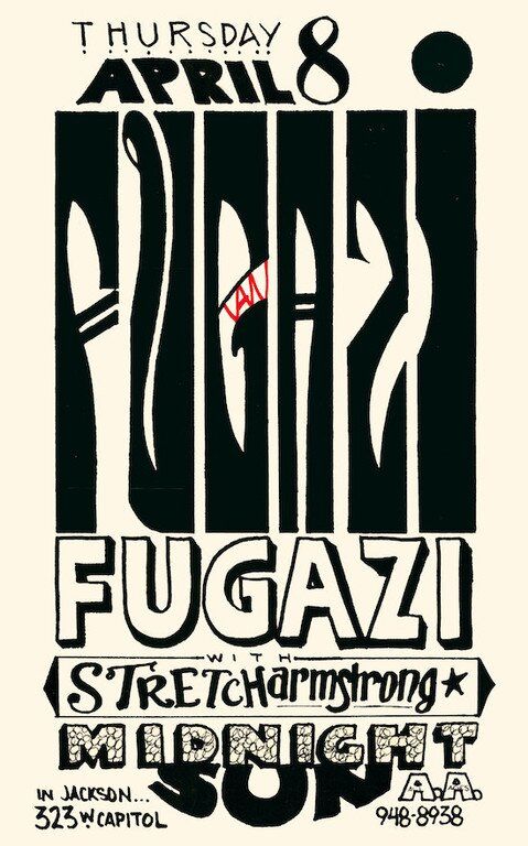 Fugazi at Midnight Sun in Jackson, MS — April 8, 1993 concert flyer