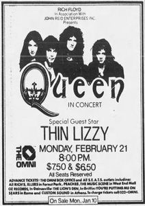 Thin Lizzy, Queen at Omni Coliseum — February 21, 1977 concert flyer