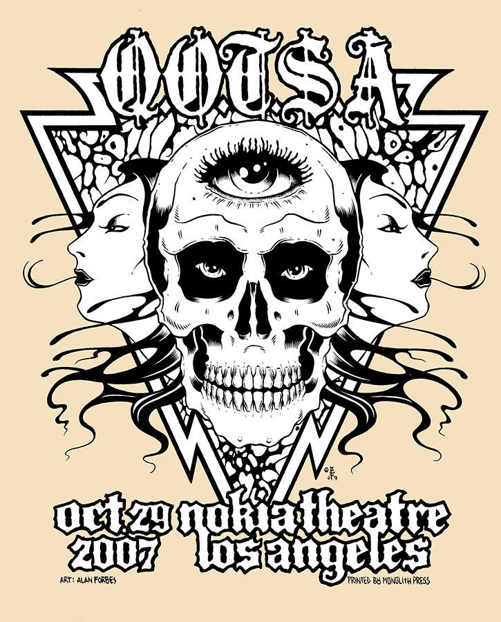 Mastodon, Queens of the Stone Age, Jaguar Love at Microsoft Theater in Los Angeles (LA), CA — October 29, 2007 concert flyer Mastodon, Queens of the Stone Age, Jaguar Love at Microsoft Theater in Los Angeles (LA), CA — October 29, 2007 concert flyer