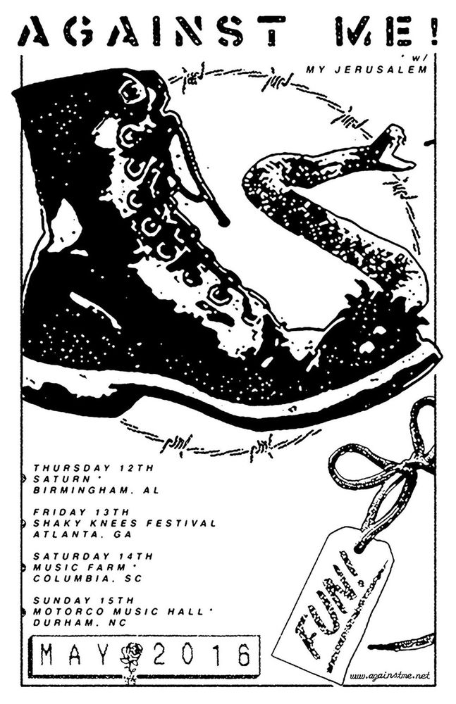 Against Me!, My Jerusalem at Saturn in Birmingham, AL — May 12, 2016 concert flyer Against Me!, My Jerusalem at Saturn in Birmingham, AL — May 12, 2016 concert flyer