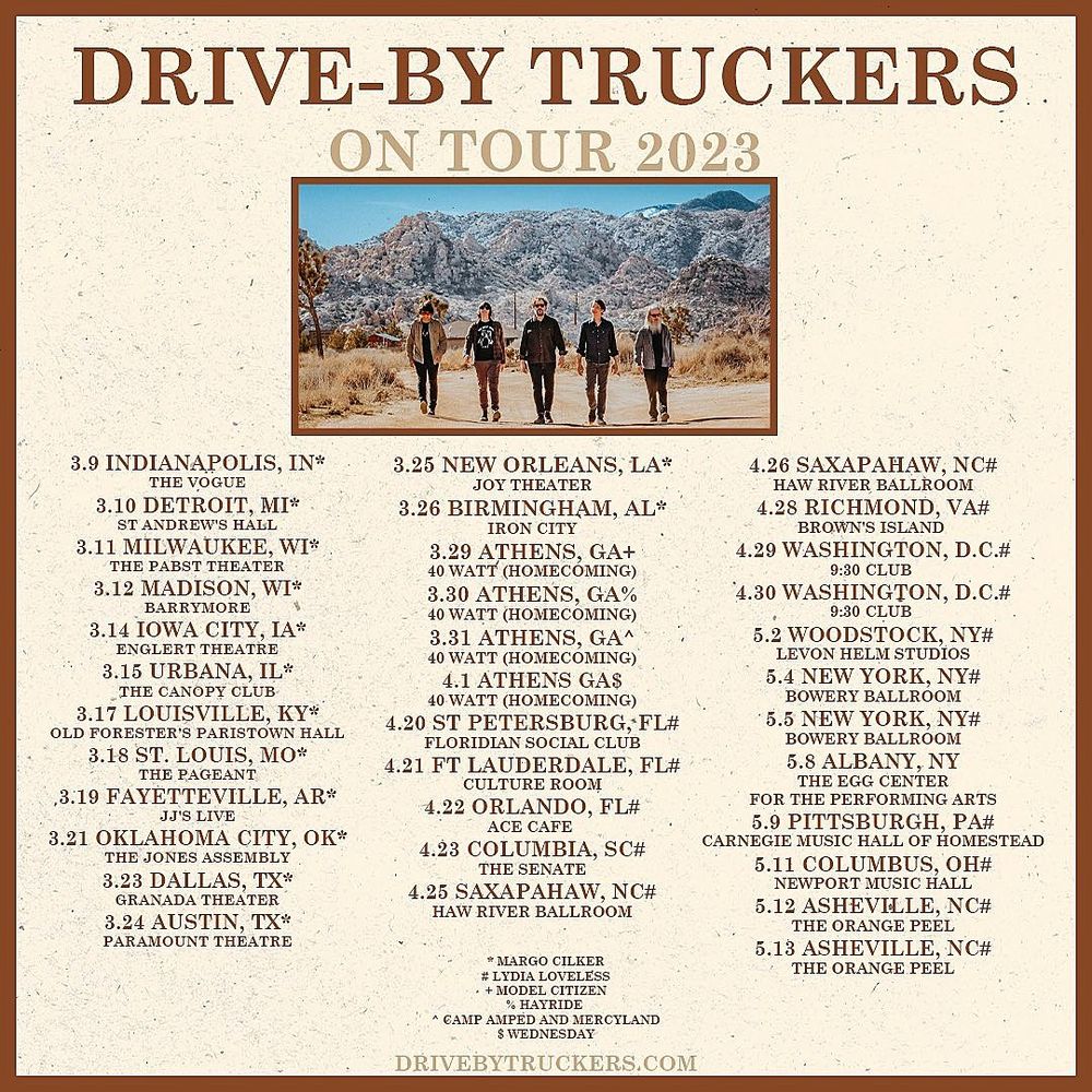 Drive By Truckers, Lydia Loveless at Orange Peel in Asheville, NC — May 13, 2023 concert flyer