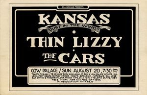 Thin Lizzy, Kansas, The Cars at Cow Palace in Daly City, CA — August 20, 1978 concert flyer