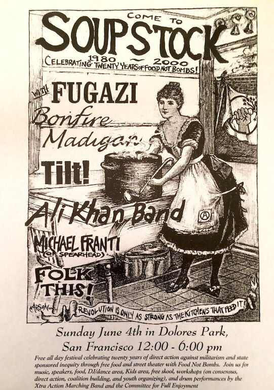 Fugazi, Sleater-Kinney, Michael Franti, and others at Dolores Park in San Francisco, CA — June 4, 2000 concert flyer