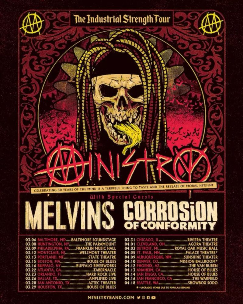 The Melvins, Ministry, Corrosion of Conformity at Warfield Theatre in San Francisco, CA — April 16, 2022 concert flyer