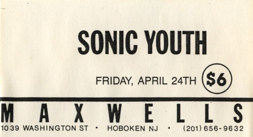 Sonic Youth, Dinosaur at Maxwells in Hoboken, NJ — April 24, 1987 concert flyer