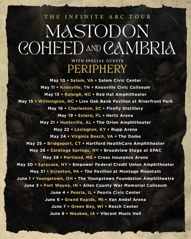 Mastodon, Coheed and Cambria, Periphery, and others at Resch Center in Ashwaubenon, WI — June 7, 2025 concert flyer