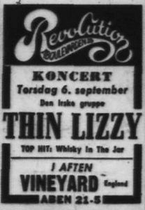Thin Lizzy at Revolution Club — September 6, 1973 concert flyer