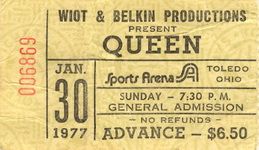 Thin Lizzy, Queen at Toledo Sports Arena in Toledo, OH — January 30, 1977 concert flyer Thin Lizzy, Queen at Toledo Sports Arena in Toledo, OH — January 30, 1977 concert flyer