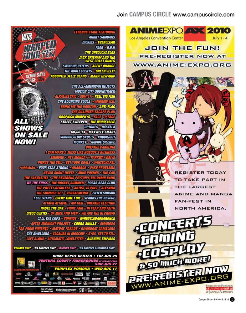 The All-American Rejects, Motion City Soundtrack, Alkaline Trio, and others at The Home Depot Center — June 25, 2010 concert flyer