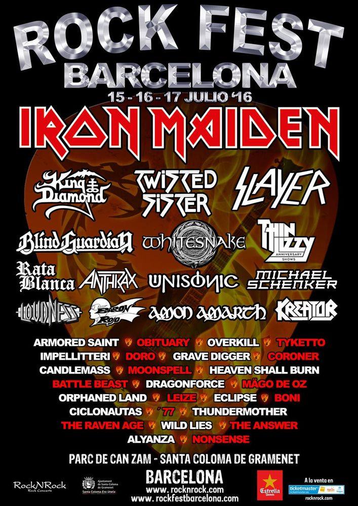 Slayer, Thin Lizzy at Parc de Can Zam in Santa Coloma de Gramenet, Spain — July 17, 2016 concert flyer