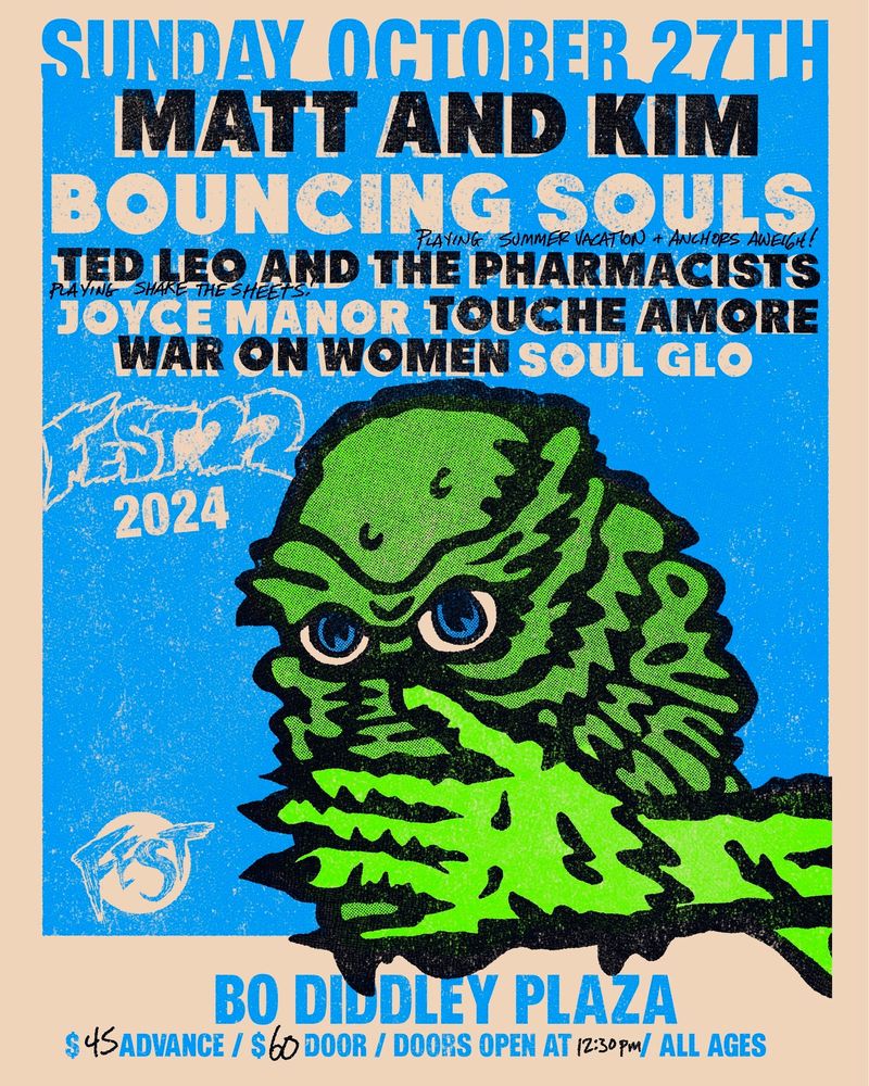 Matt and Kim, The Bouncing Souls, Ted Leo & The Pharmacists, and others at Bo Diddley Plaza — October 27, 2024 concert flyer
