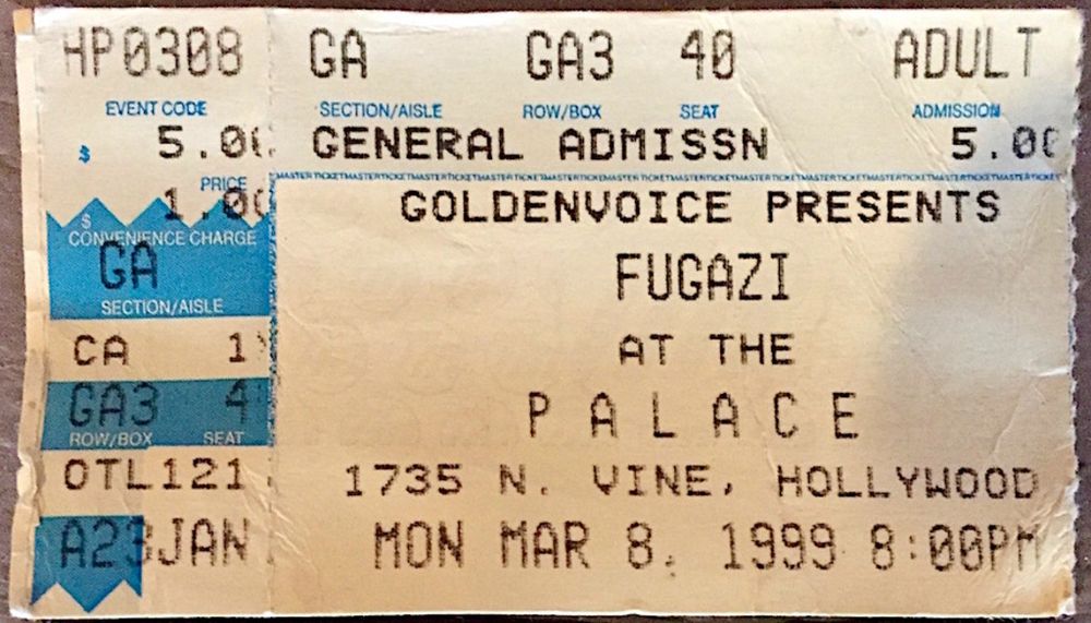 Fugazi, Bluebird, Paper Lantern at Hollywood Palace — March 8, 1999 concert flyer