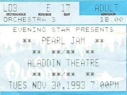 Pearl Jam, Mudhoney, Urge Overkill at Aladdin Theatre — November 30, 1993 concert flyer