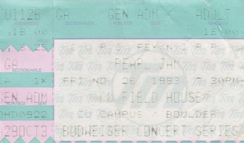 Pearl Jam, Mudhoney, Urge Overkill at University of Colorado, Boulder — November 26, 1993 concert flyer