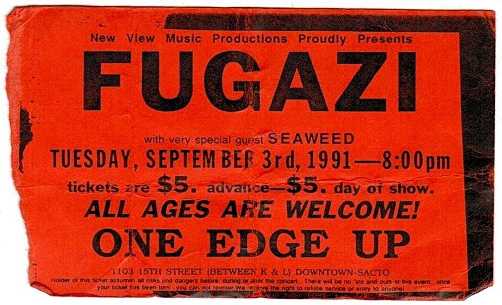 Fugazi at One Edge Up in Sacramento, CA — September 3, 1991 concert flyer