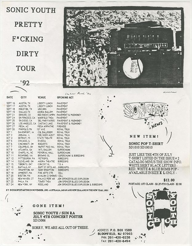 Sonic Youth, Pavement, Pain Teens at Liberty Lunch — September 16, 1992 concert flyer