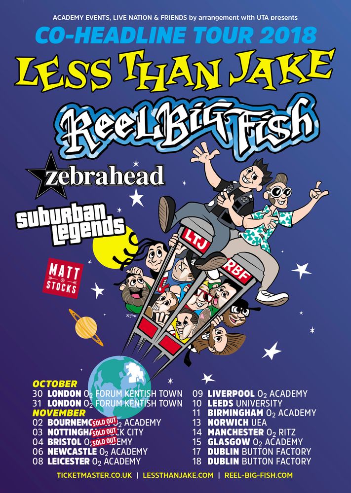 Less Than Jake, Reel Big Fish, Suburban Legends, and others at Academy in Glasgow, Scotland — November 15, 2018 concert flyer