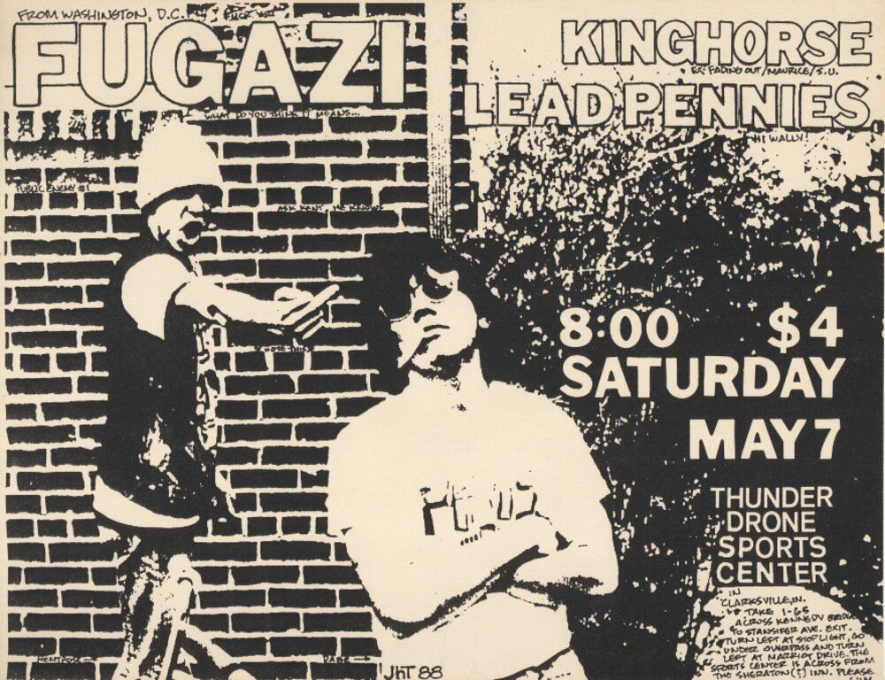 Fugazi at Thunderdrone Sports Complex in Clarksville, IN — May 7, 1988 concert flyer