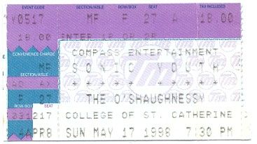 Sonic Youth, Helium at O'Shaughnessy, St. Catherine University in St. Paul, MN — May 17, 1998 concert flyer