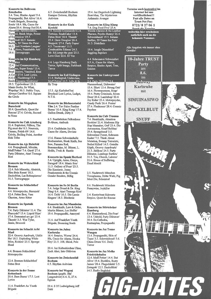 Wat Tyler, Broccoli, Jesse at Sputnik — May 3, 1996 concert flyer