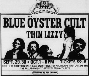 Thin Lizzy, Blue Öyster Cult at Palladium — October 1, 1978 concert flyer
