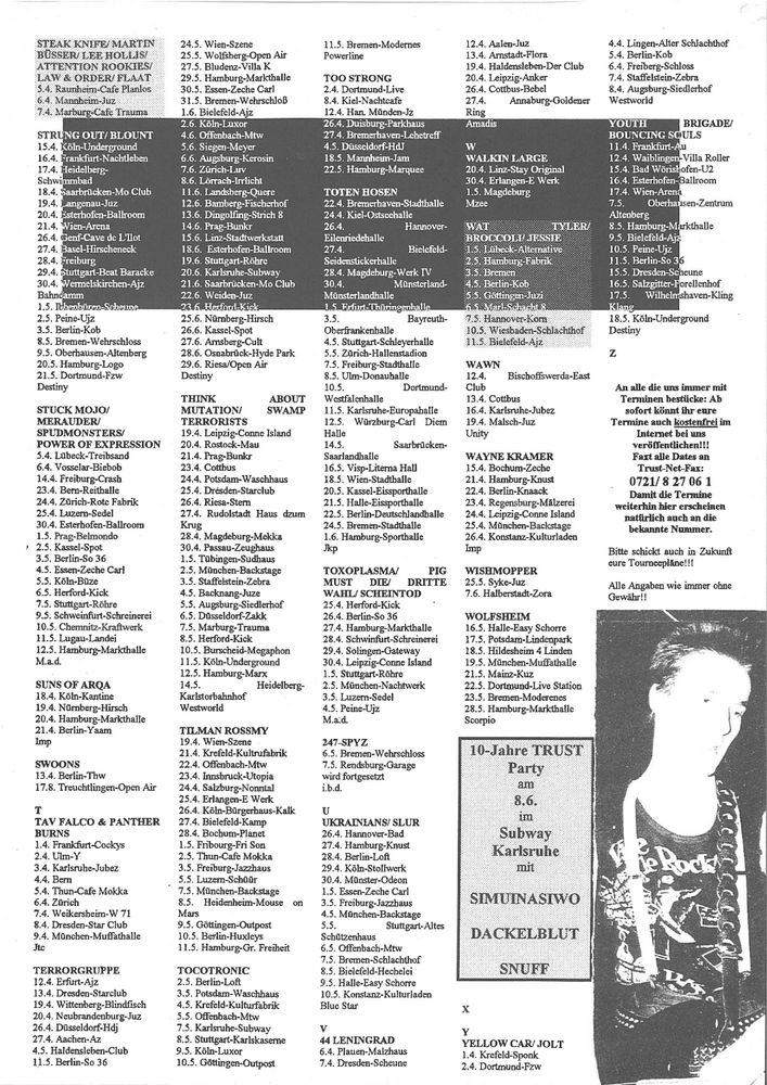Wat Tyler, Broccoli, Jesse at AJZ — May 11, 1996 concert flyer
