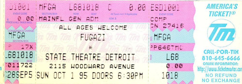 Fugazi at Fillmore Detroit — October 1, 1995 concert flyer