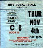 Thin Lizzy, Clover at City Hall in Sheffield, England — November 4, 1976 concert flyer