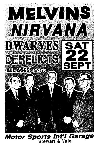 The Melvins, Nirvana, Dwarves, and others at Motor Sports International And Garage — September 22, 1990 concert flyer